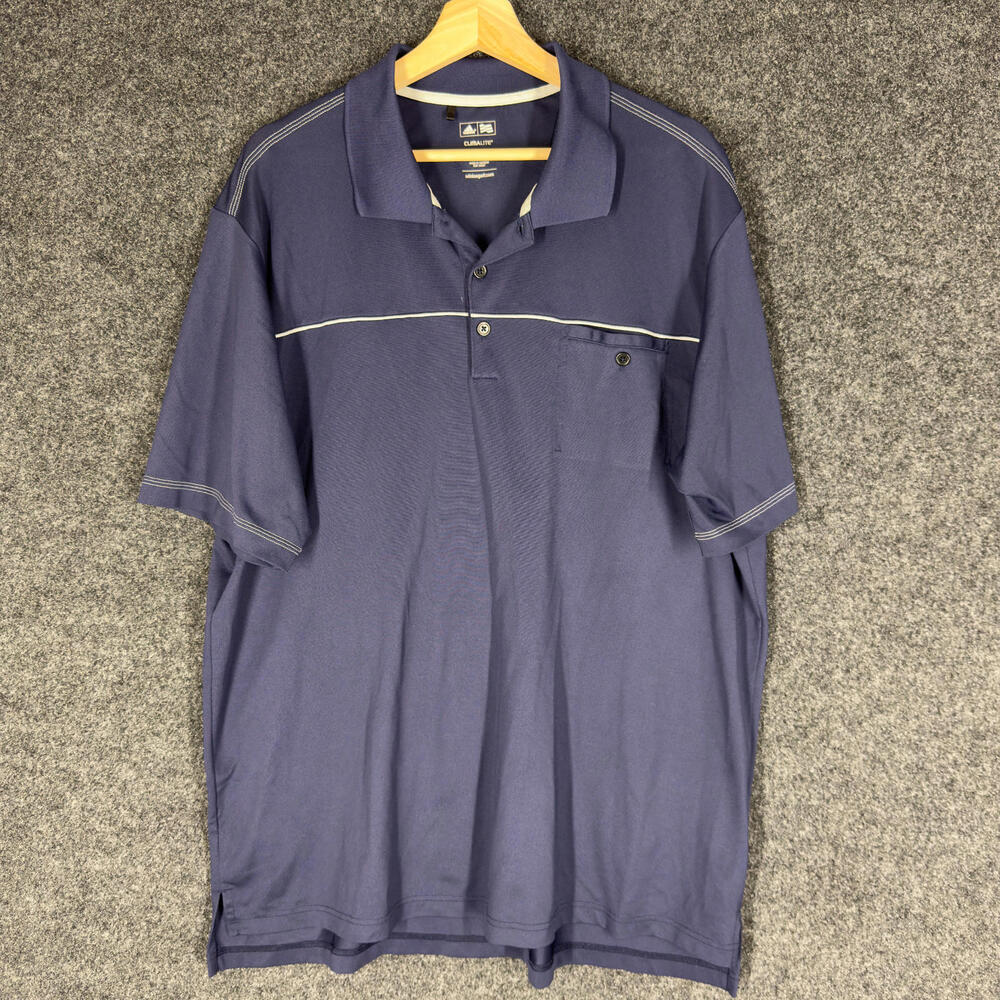 Adidas Polo Shirt Men XL Blue Button Up Collared Short Sleeve Climalite Pockets